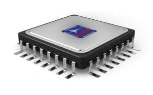 Microchip with a sleek design and metallic finish, featuring the LMZ logo, representing advanced ASIC technology.